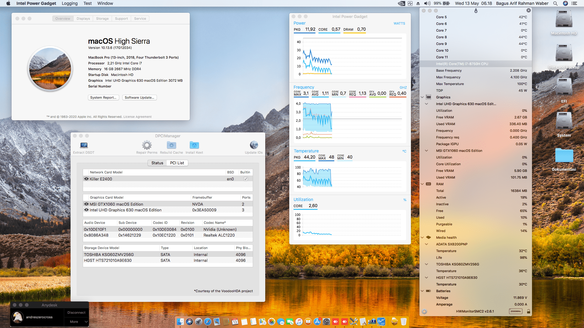 Success Hackintosh macOS High Sierra 10.13.6 Build 17G12034 in MSI GP73 Leopard 8RE